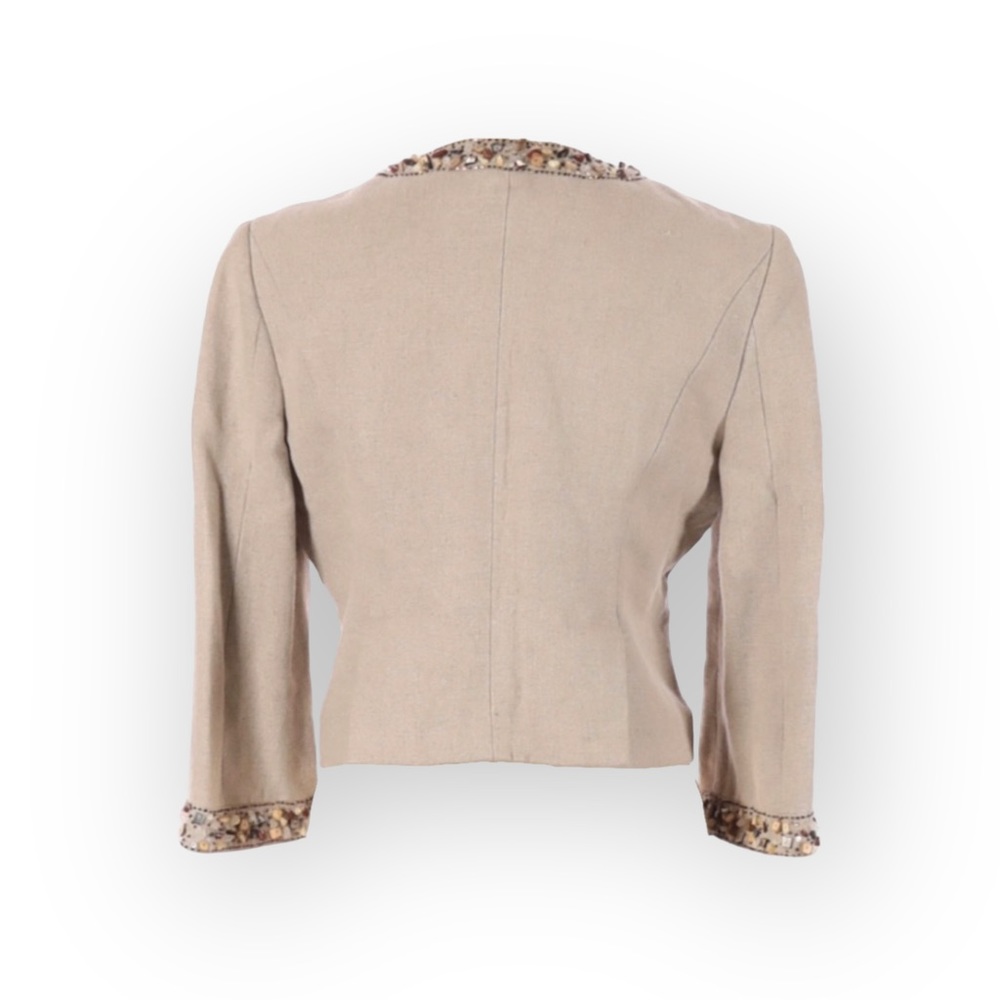 BCBG MaxAzria  Gemma Raw Gems Cropped Linen Jacket  Straw Beige - Picture 3 of 16